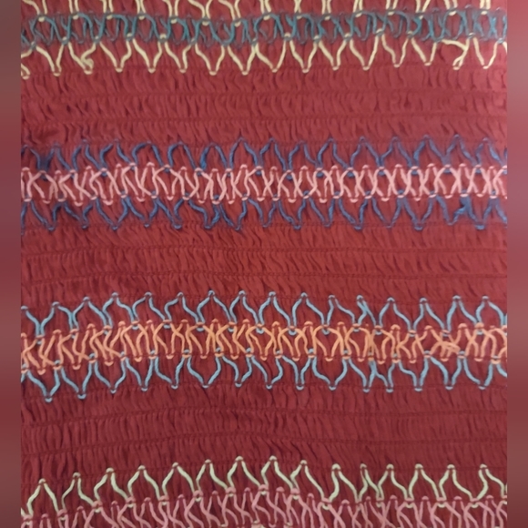 Heart Hips Red Smocked Crop Tank Top with multi color stitching - Picture 5 of 7